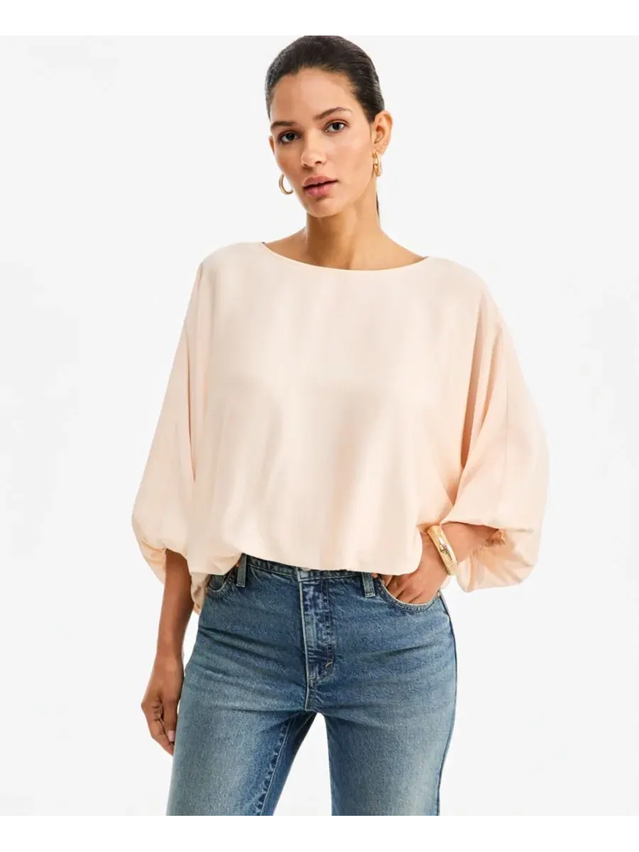 Блуза с рукавом до локтя и пузырчатым кроем, модель Elbow-Sleeve Bubble Boat Neck I.N.C