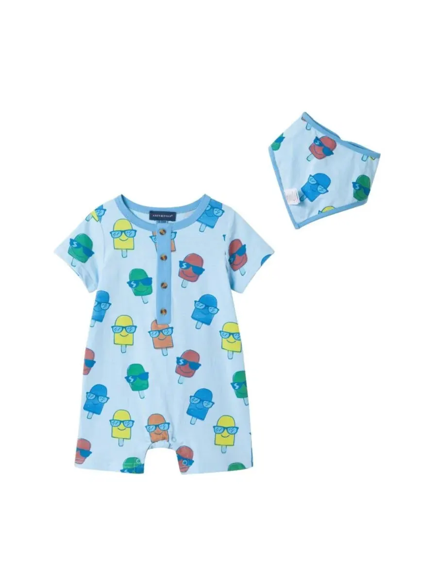 Комплект боди-комбинезон и слюнявчик Ice-Pops Henley Romper and Bib Set Andy & Evan