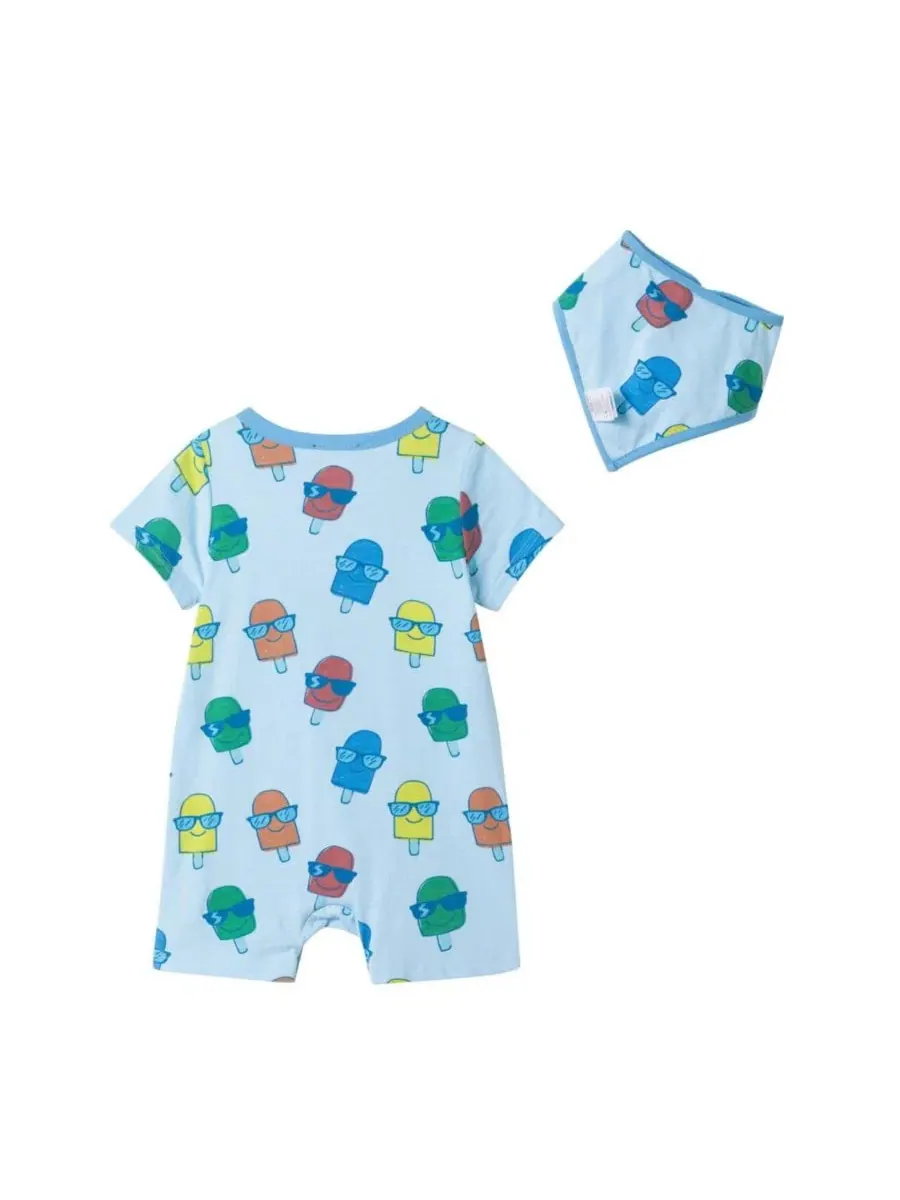 Комплект боди-комбинезон и слюнявчик Ice-Pops Henley Romper and Bib Set Andy & Evan — изображение 2 из 3, синий