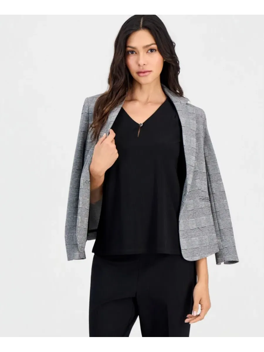Блузка без рукавов Petite V-Neck Keyhole Sleeveless Blouse Anne Klein Essentials — изображение 4 из 4, черный