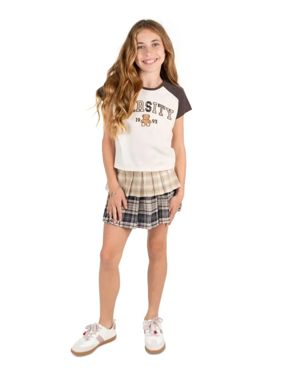 Комплект из футболки-реглан, юбки-шорт и колье, Teddy Bear Tween Diva — коричневый