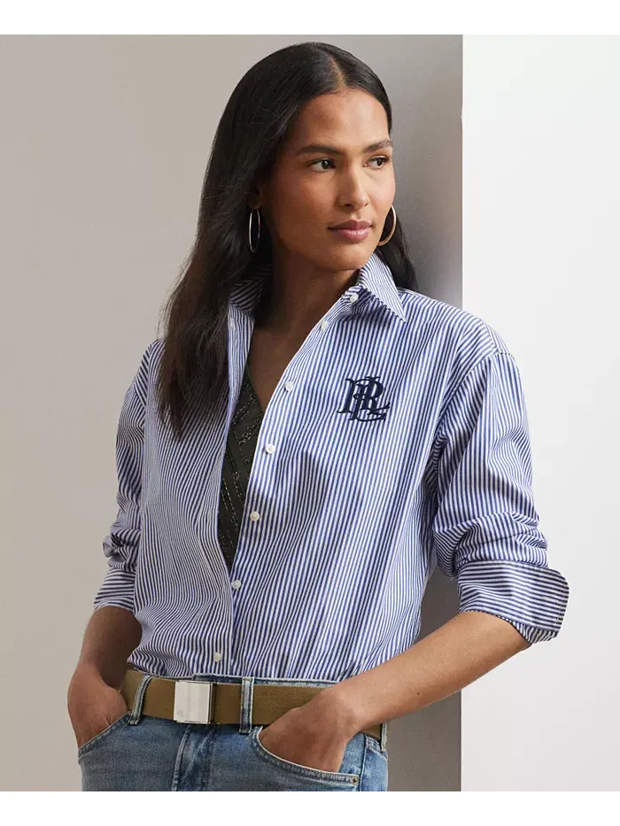 Женская полосатая рубашка с длинным рукавом Lauren Ralph Lauren — изображение 3 из 7, синий/белый