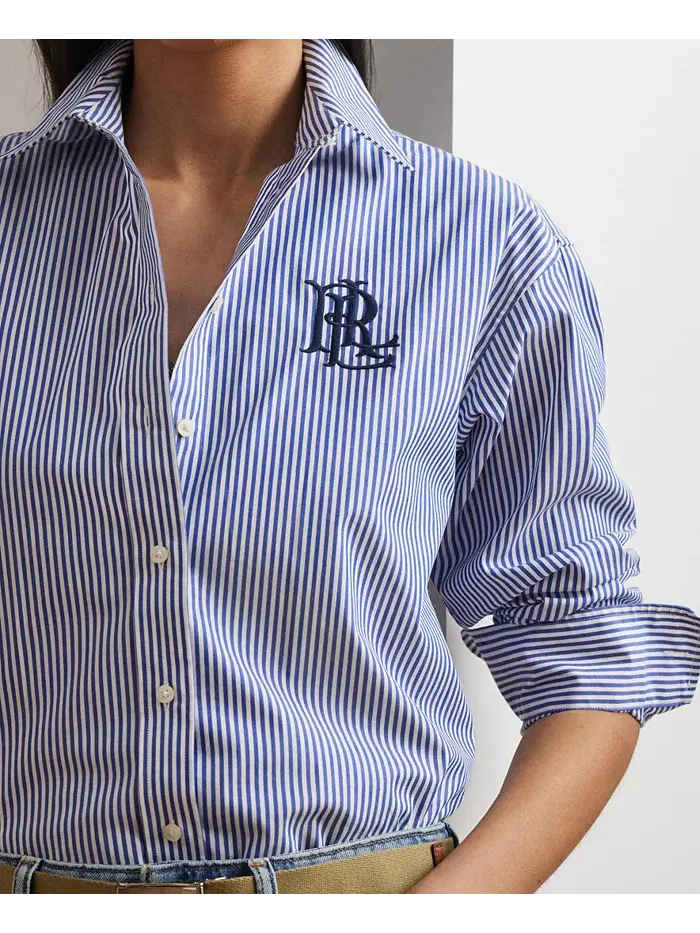 Женская полосатая рубашка с длинным рукавом Lauren Ralph Lauren — изображение 4 из 7, синий/белый