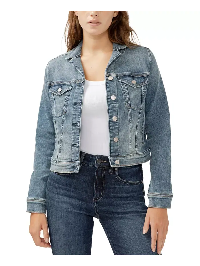 Женская укороченная джинсовая куртка с вырезом Silver Jeans Co. — изображение 4 из 5, синий