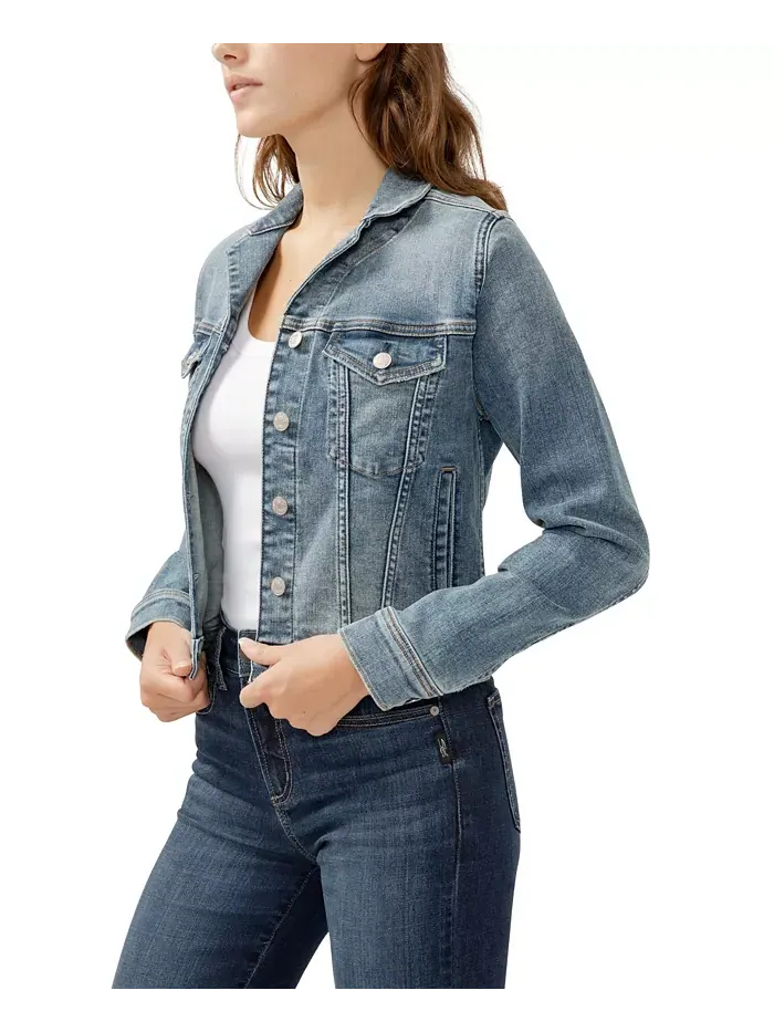 Женская укороченная джинсовая куртка с вырезом Silver Jeans Co. — изображение 5 из 5, синий