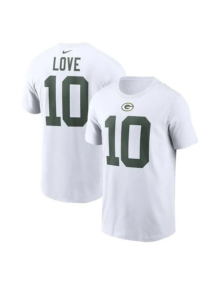 Мужская футболка Jordan Love White Green Bay Packers с именем и номером игрока Nike