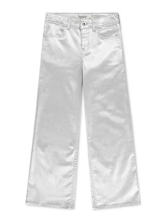 Джинсы Girls Shine High Rise Wide Leg Abercrombie Kids — изображение 4 из 7, серебряный