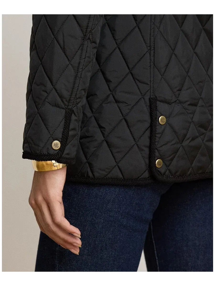 Стеганое пальто с хлопковым кантом Crested Quilted Jacket Lauren Ralph Lauren — изображение 4 из 6, черный