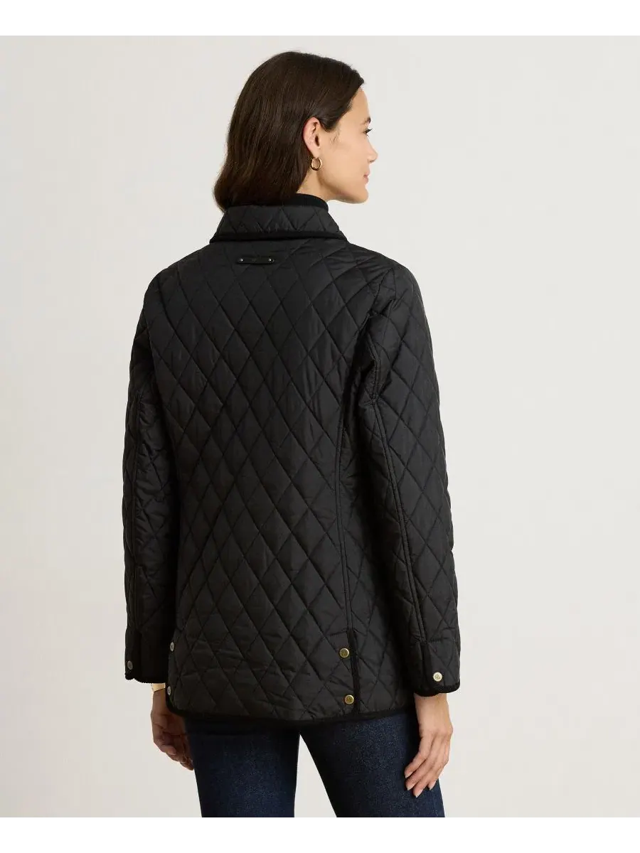 Стеганое пальто с хлопковым кантом Crested Quilted Jacket Lauren Ralph Lauren — изображение 5 из 6, черный