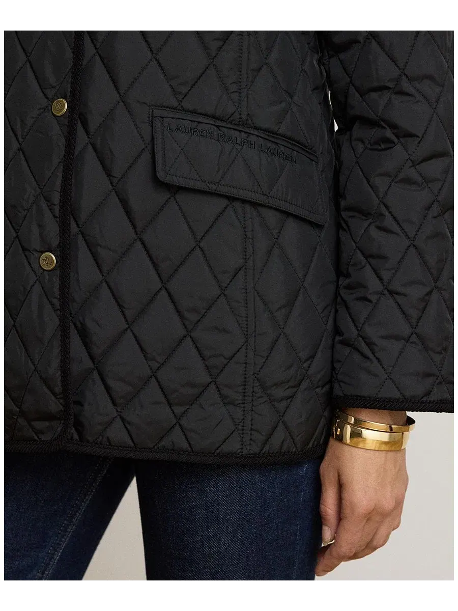Стеганое пальто с хлопковым кантом Crested Quilted Jacket Lauren Ralph Lauren — изображение 6 из 6, черный