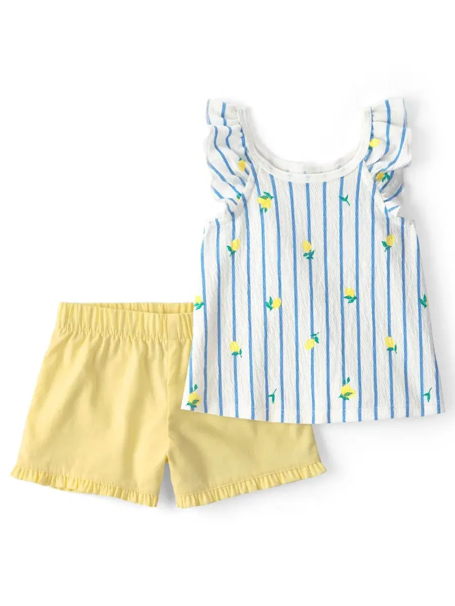 Комплект из топа с воланами и шорт с принтом лимона, Lemon Striped Top & Shorts Carter's