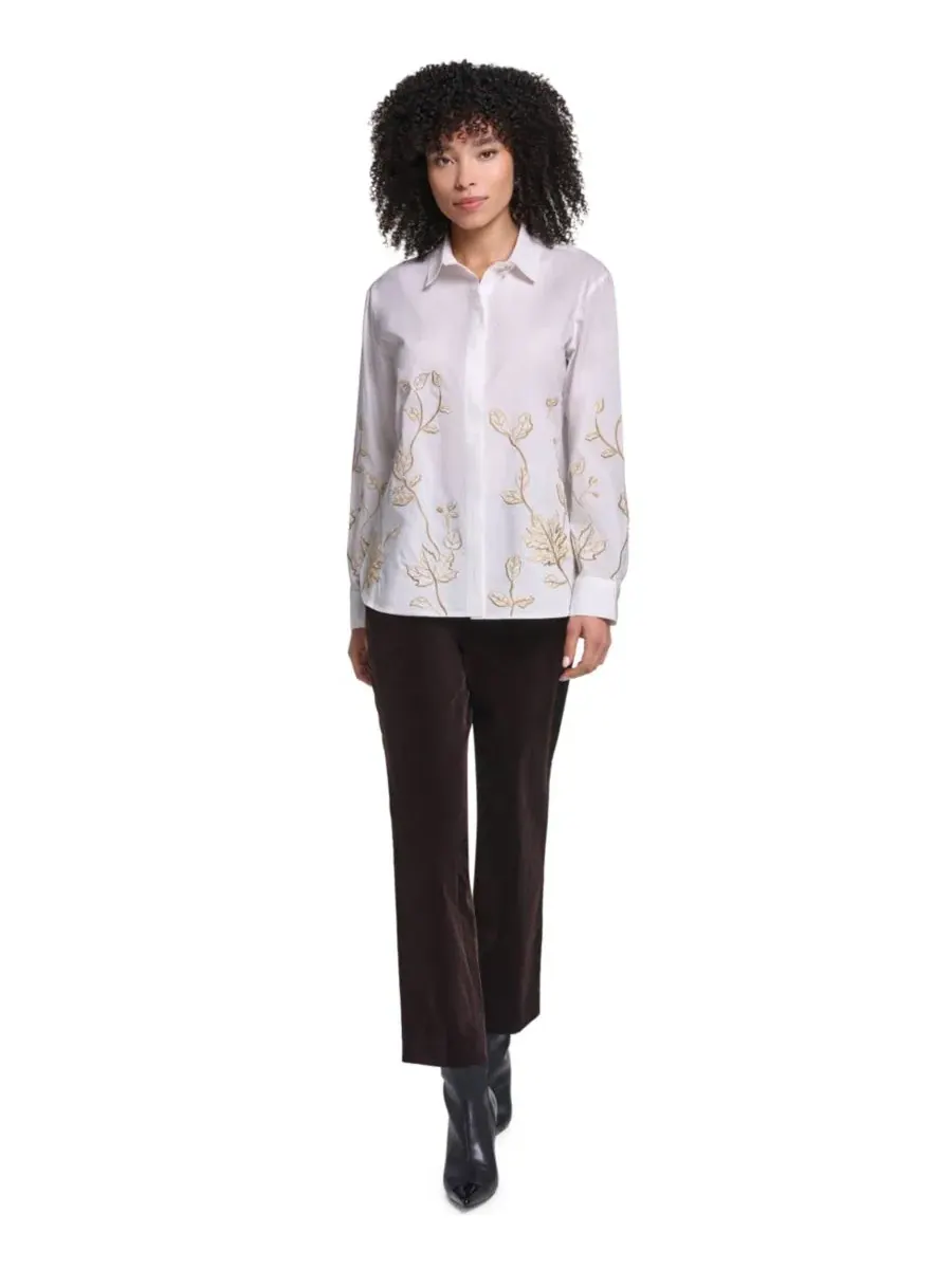 Блузка для пэтита с цветочной вышивкой, с длинным рукавом, модель Petite Floral Long-Sleeve — изображение 2 из 8, белый