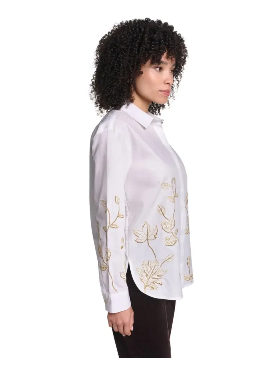 Блузка для пэтита с цветочной вышивкой, с длинным рукавом, модель Petite Floral Long-Sleeve — изображение 3 из 8, белый