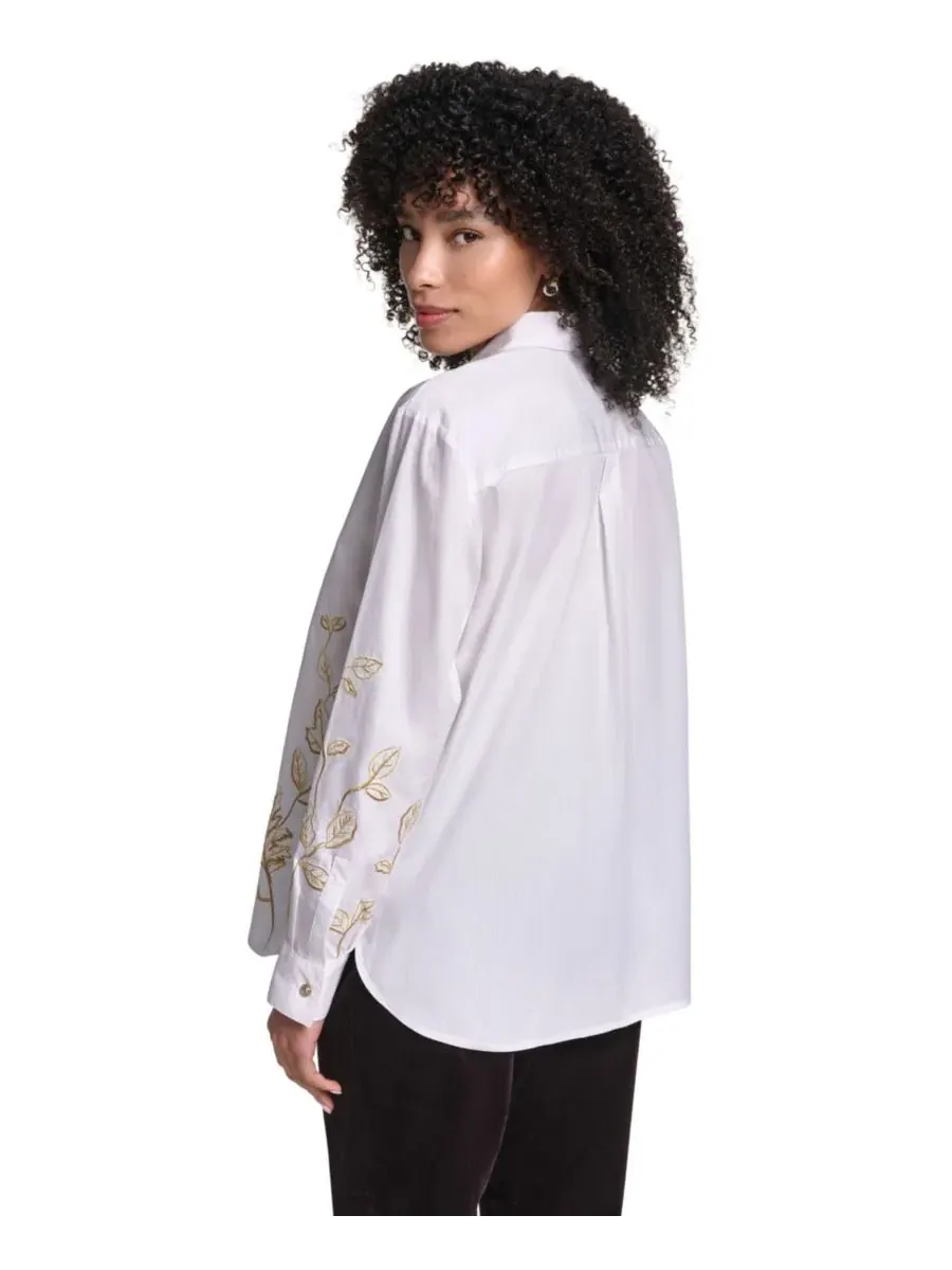 Блузка для пэтита с цветочной вышивкой, с длинным рукавом, модель Petite Floral Long-Sleeve — изображение 4 из 8, белый