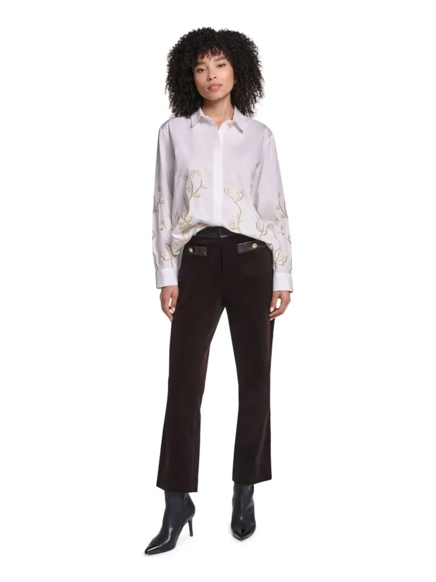 Блузка для пэтита с цветочной вышивкой, с длинным рукавом, модель Petite Floral Long-Sleeve — изображение 6 из 8, белый