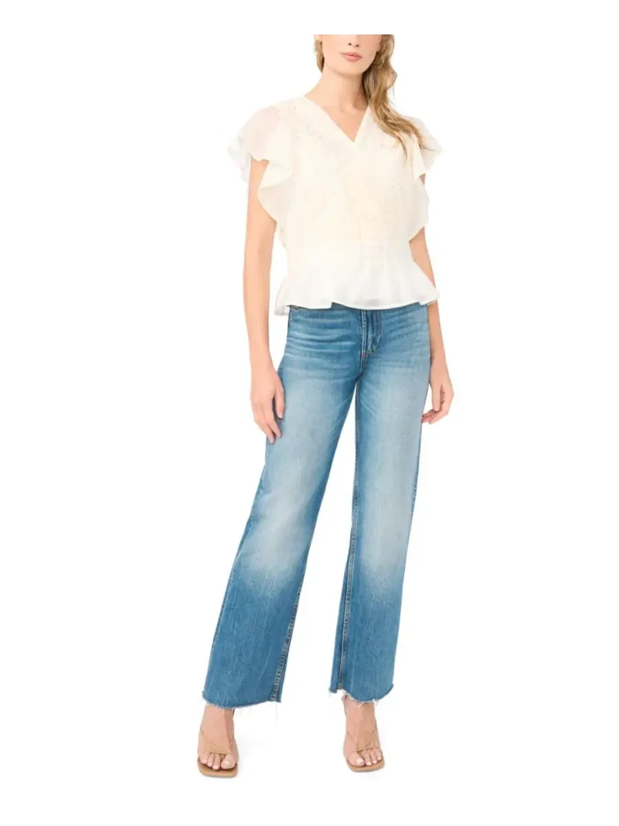 Блуза с кружевной вставкой и запахом, с пеплумом, модель Lace Front Wrap Peplum Vince Camuto — изображение 2 из 5