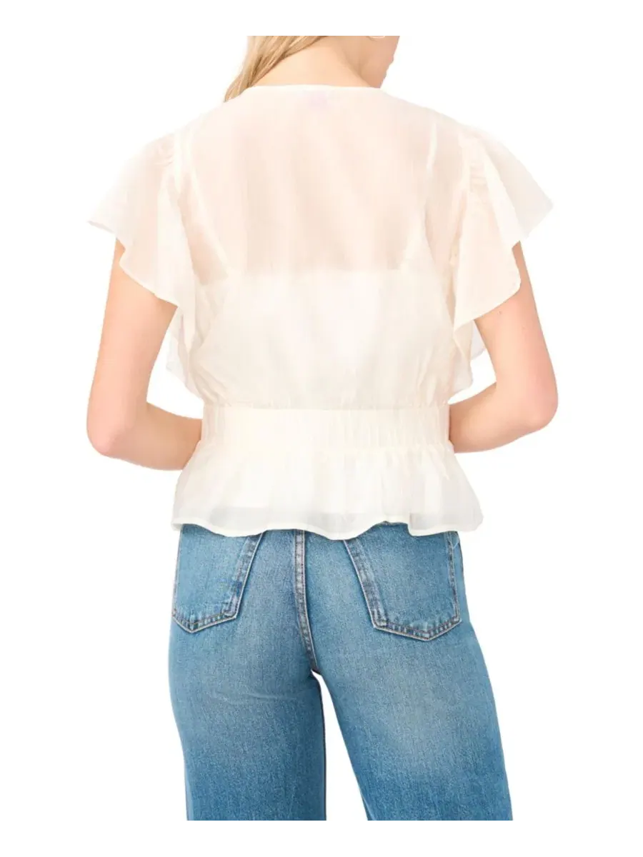 Блуза с кружевной вставкой и запахом, с пеплумом, модель Lace Front Wrap Peplum Vince Camuto — изображение 4 из 5
