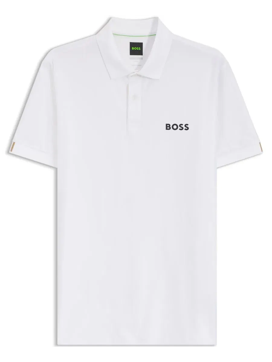 Поло с коротким рукавом, с принтом, BOSS by Men's Four-Way Stretch Stripe-Jersey Slim-Fit Polo — изображение 2 из 5, белый