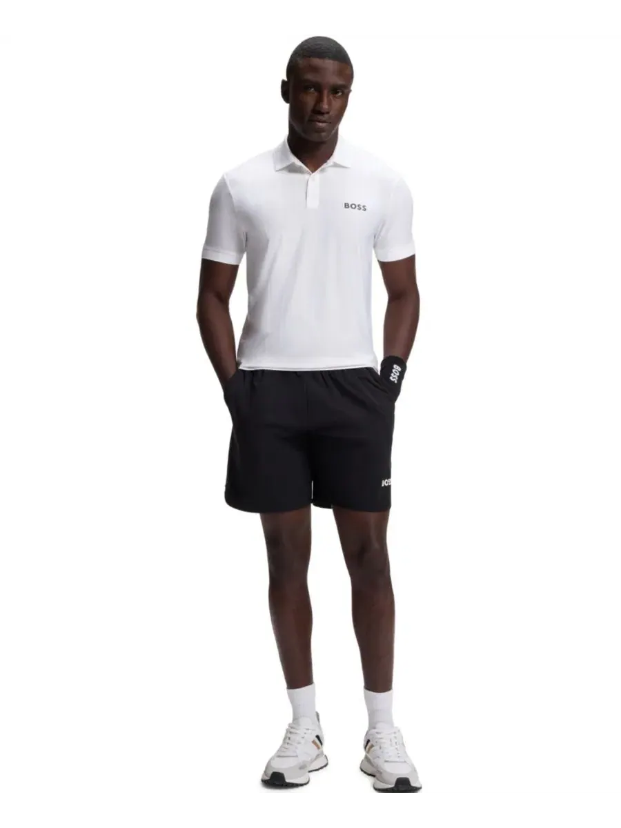 Поло с коротким рукавом, с принтом, BOSS by Men's Four-Way Stretch Stripe-Jersey Slim-Fit Polo — изображение 4 из 5, белый