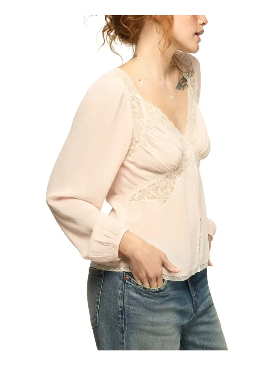 Блуза с кружевной отделкой и длинным рукавом Lucky Brand — изображение 2 из 4, пудровый розовый