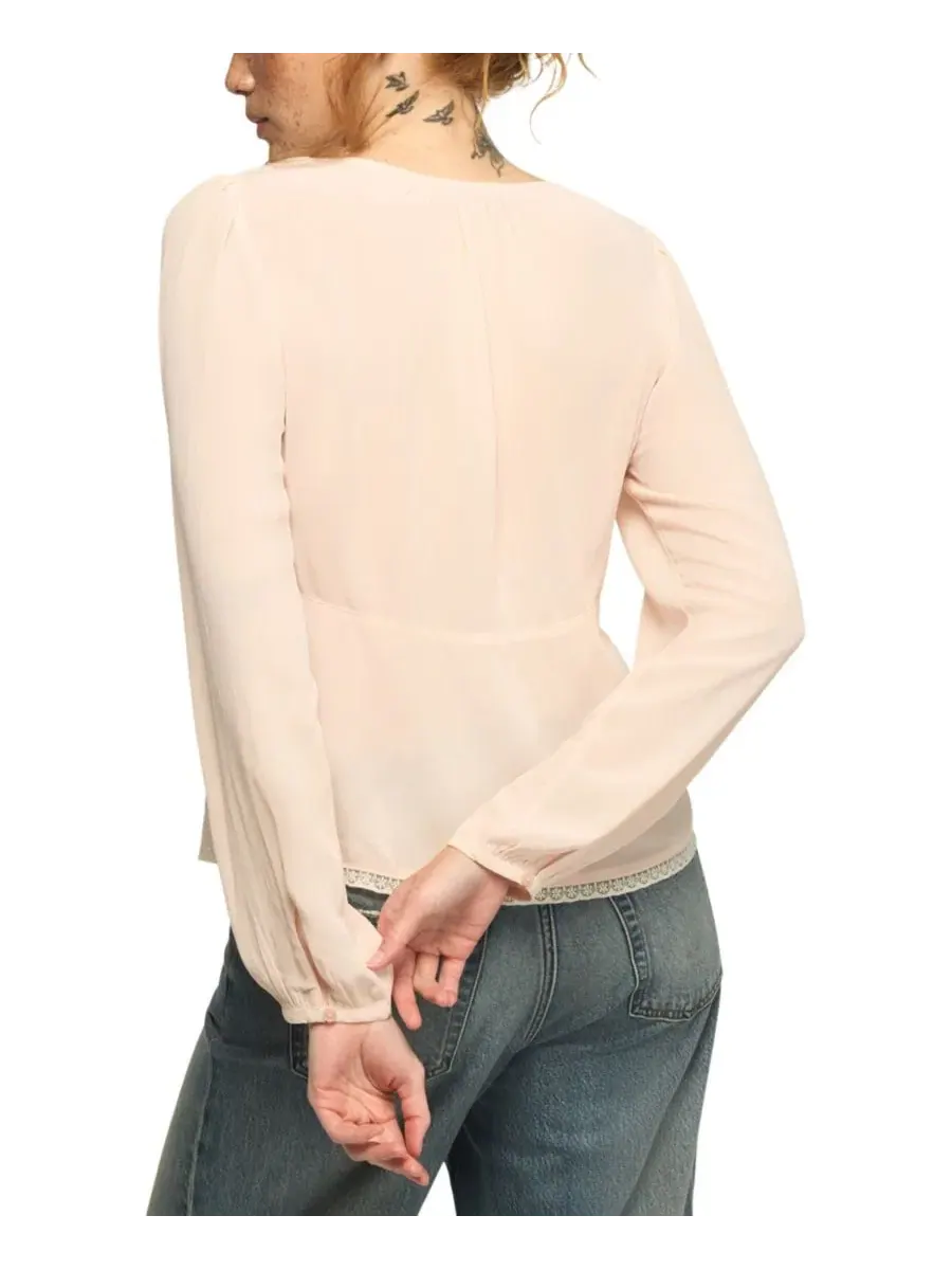 Блуза с кружевной отделкой и длинным рукавом Lucky Brand — изображение 4 из 4, пудровый розовый