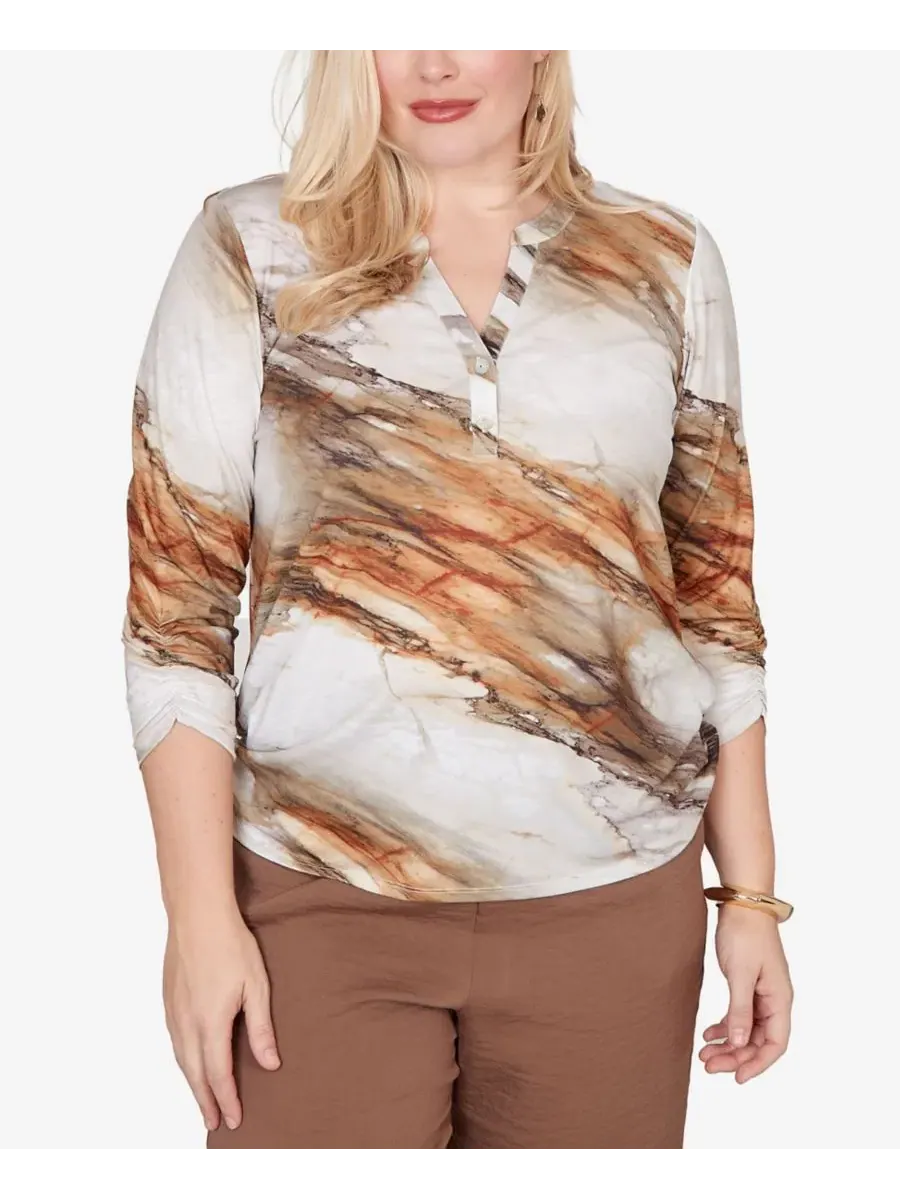 Блуза с разрезом, с принтом, модель Spice Market Marble Print Alfred Dunner