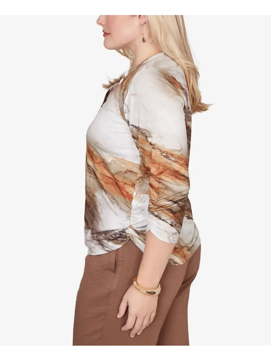 Блуза с разрезом, с принтом, модель Spice Market Marble Print Alfred Dunner — изображение 2 из 5, коричневый мульти