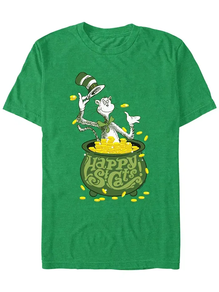 Мужская футболка с коротким рукавом Happy St Cats Dr. Seuss — зеленый