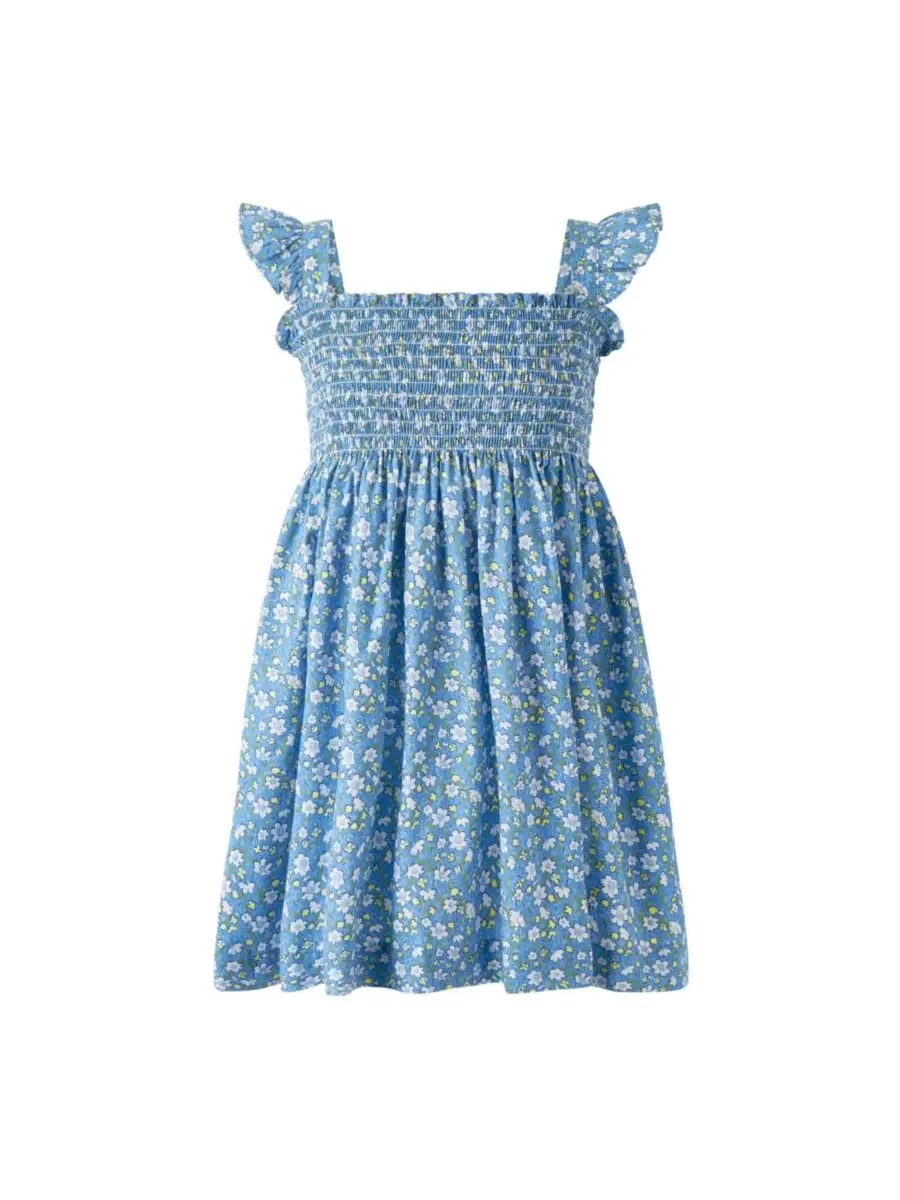 Платье с рюшами Ditsy Daisy Ruched Rachel Riley — синий