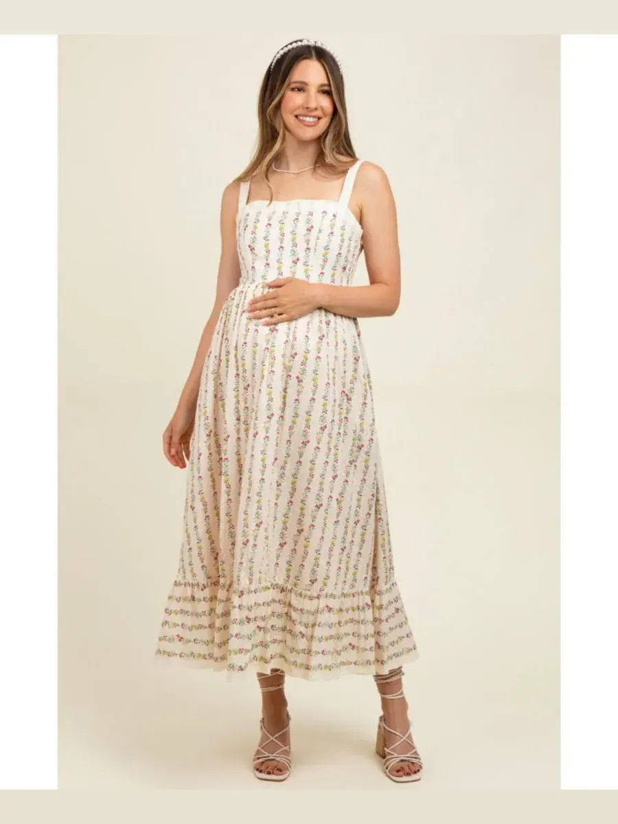 Платье макси из хлопка с кружевной отделкой, модель Floral Textured Pinkblush