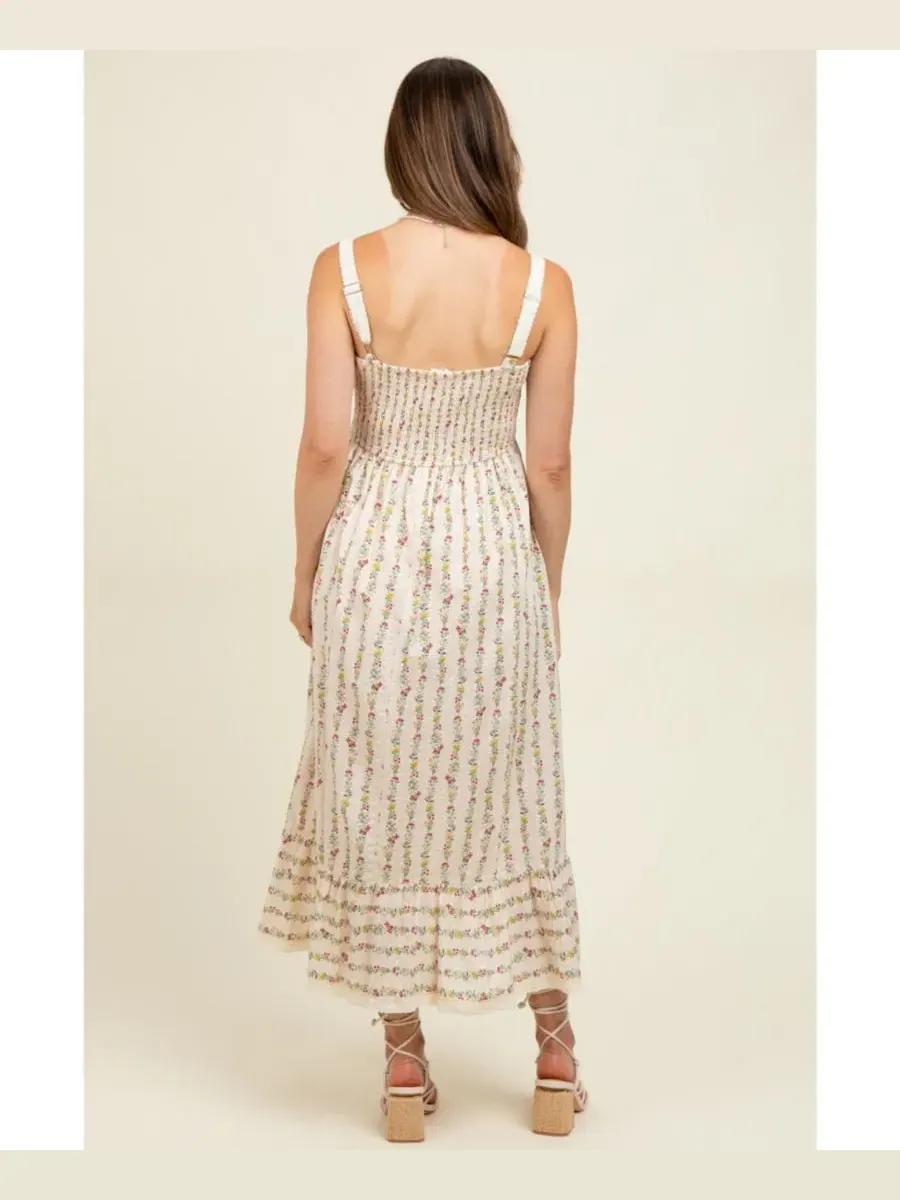 Платье макси из хлопка с кружевной отделкой, модель Floral Textured Pinkblush — изображение 4 из 4, бежевый
