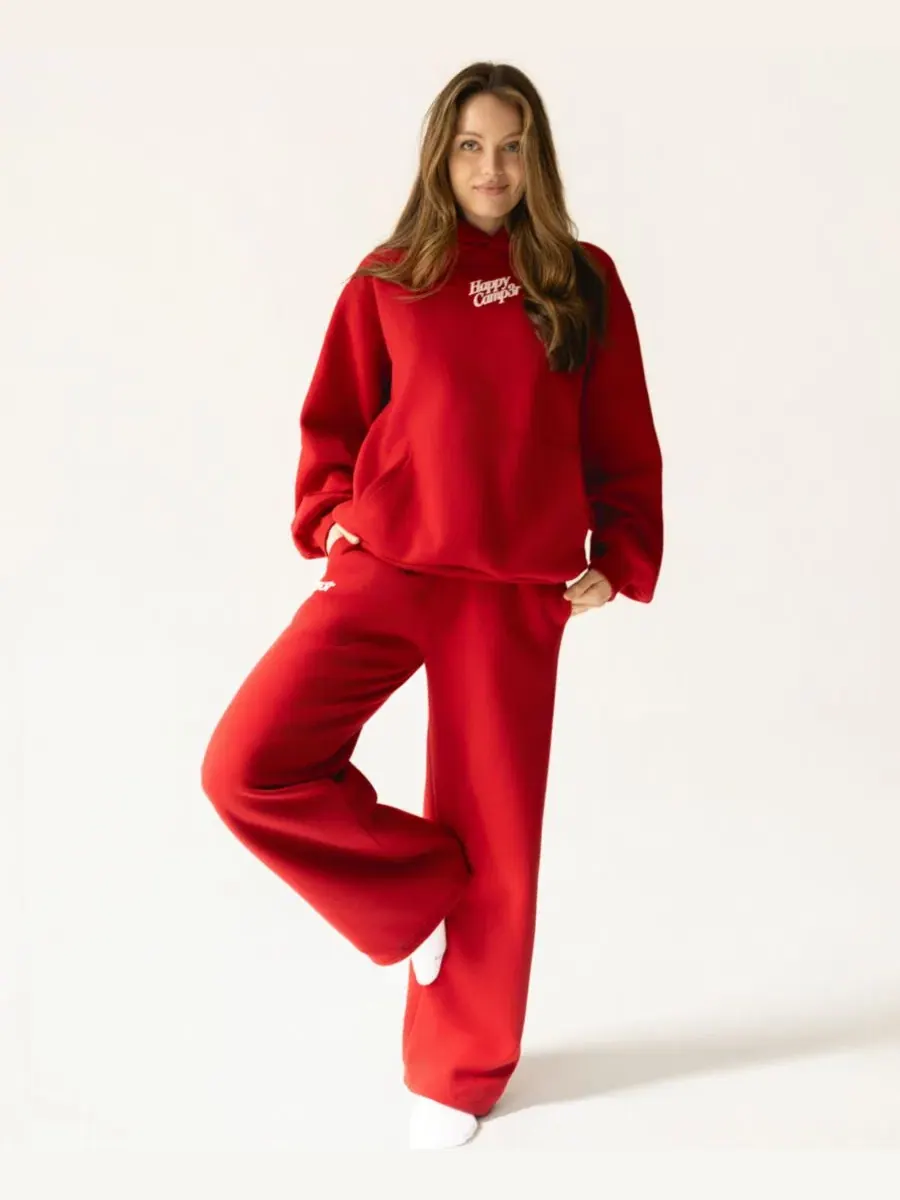 Широкие спортивные брюки Puff Print Wide-Leg Sweatpants The Happy Camp3r — изображение 2 из 7, темный красный