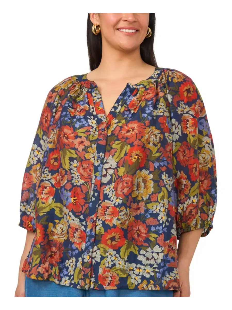 Блуза с V-образным вырезом, рукавом реглан 3/4 и принтом, модель Raglan Sleeve V-Neck 3/4-Sleeve — изображение 4 из 7