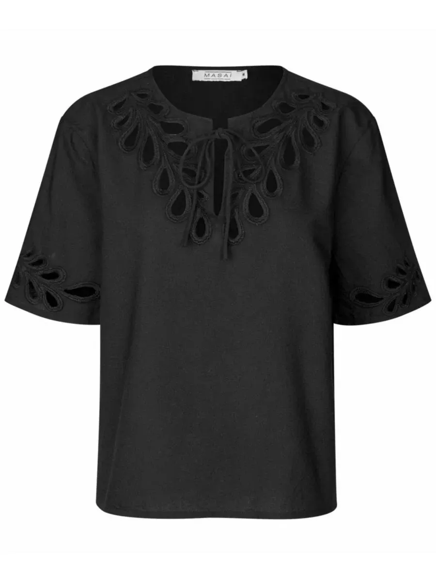 Блуза с завязками, без подкладки, MaDyselle Cutwork Detail Blouse Masai Copenhagen — изображение 5 из 5, черный