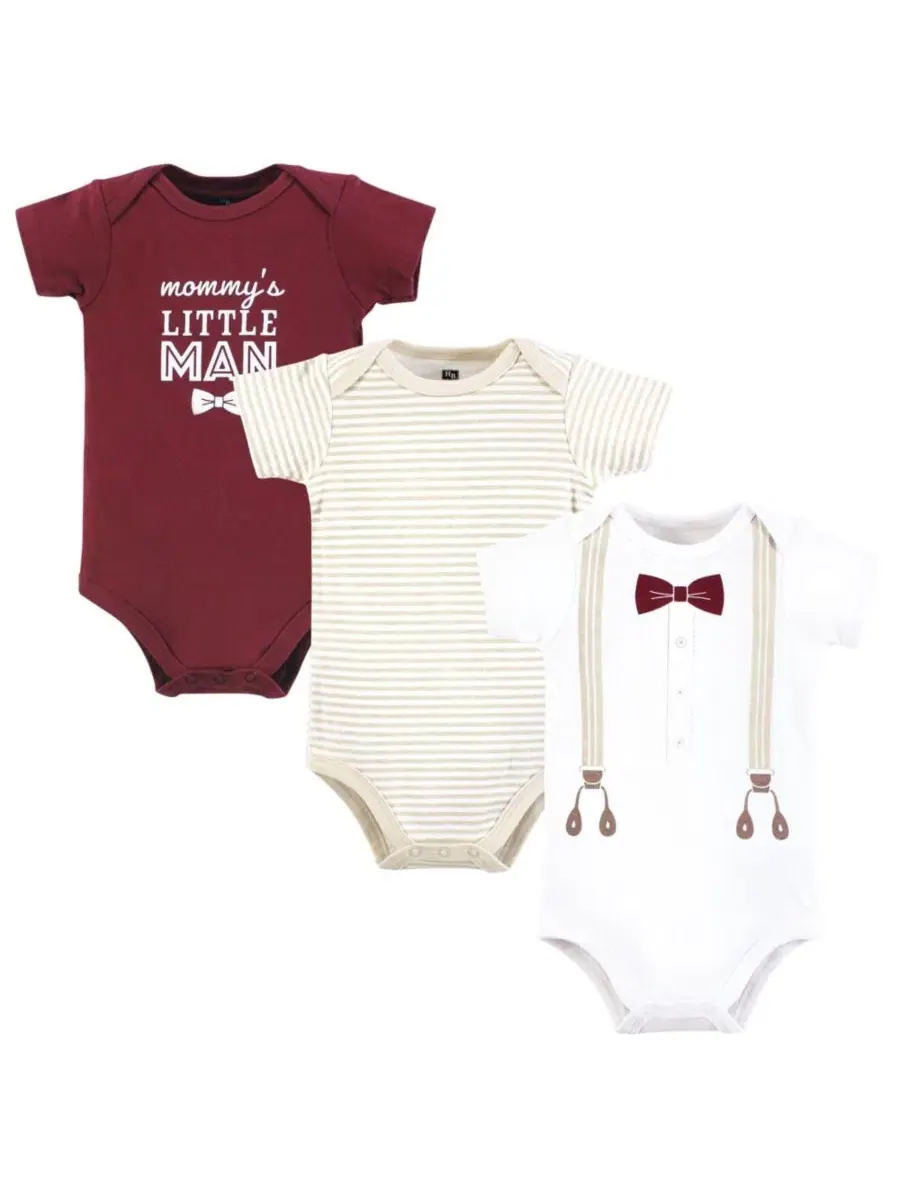 Комплект боди-комбинезонов из 3 предметов, с подтяжками Hudson Baby — изображение 1 из 5, бордовый бежевый