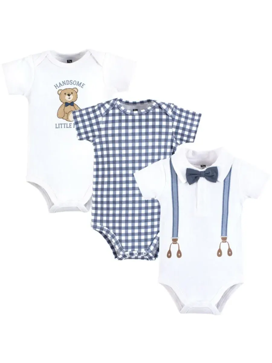 Комплект из 3 боди-комбинезонов Hudson Baby Essential Cotton, модель Gentleman Bear Suspender, цвет