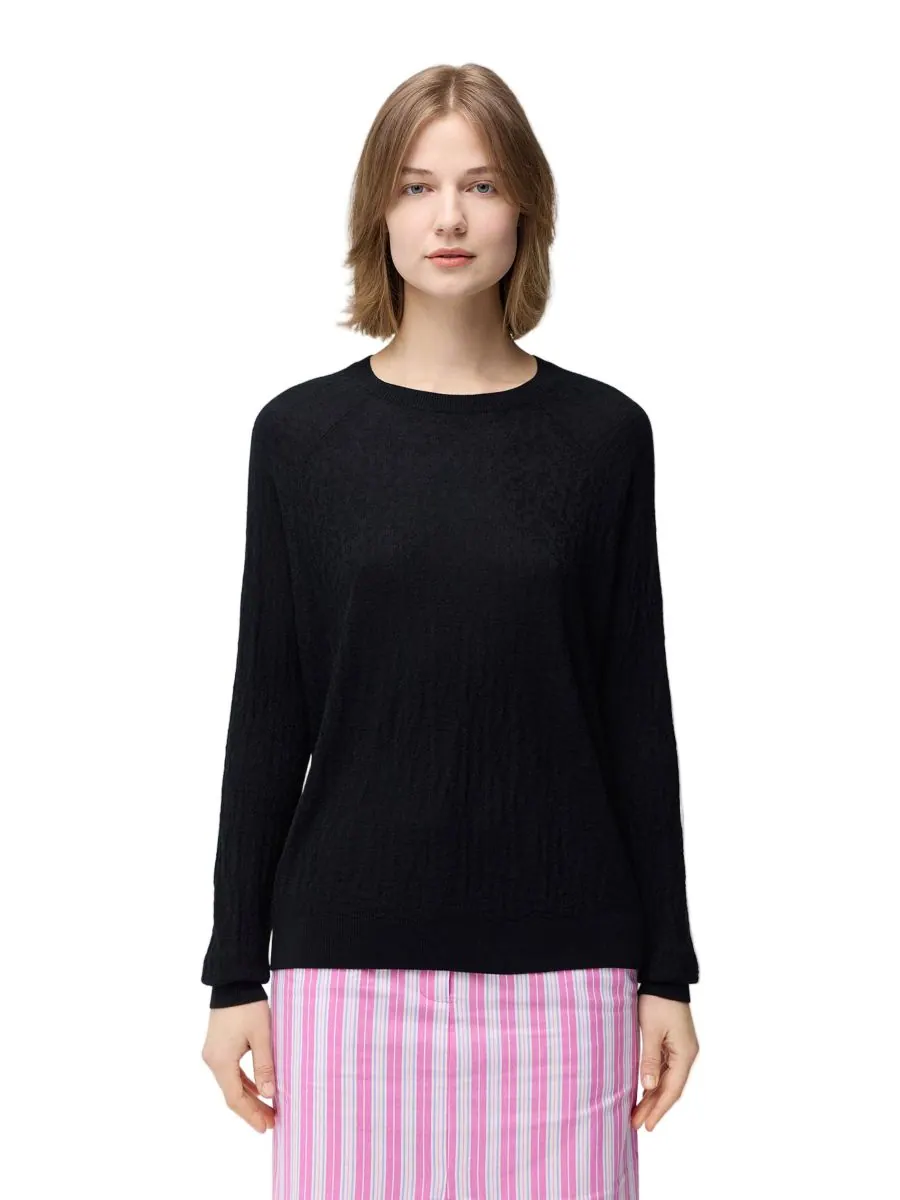 Женский шелково-кашемировый фактурный свитер черного цвета Gobi Cashmere — черный