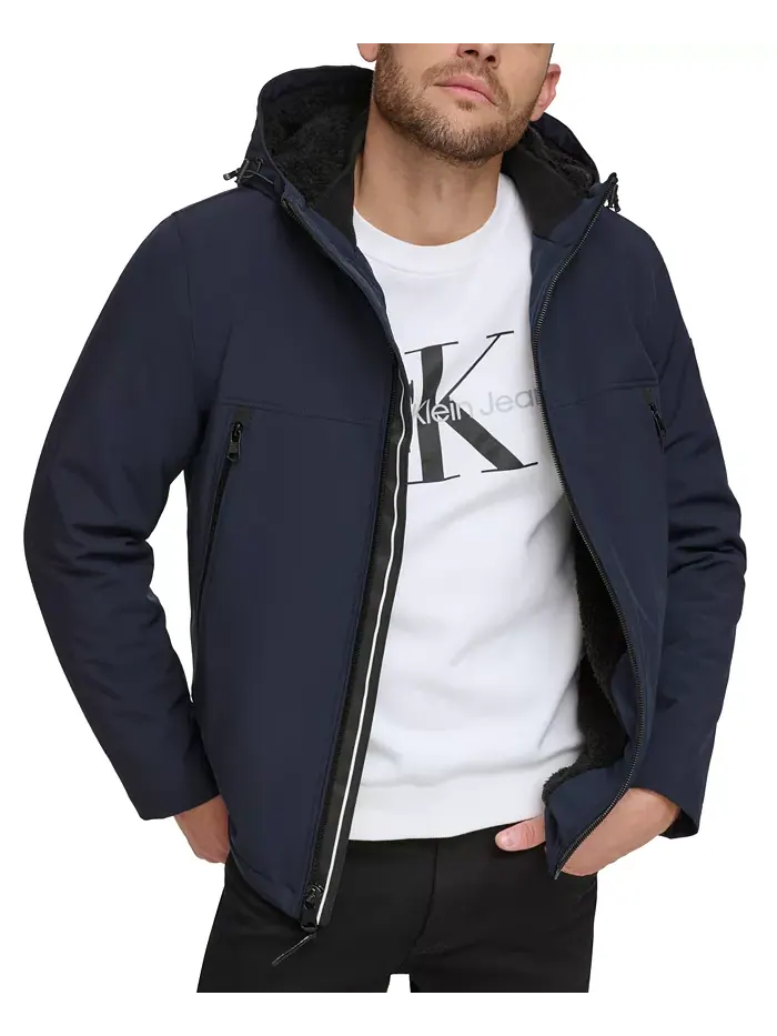 Мужская куртка Infinite Stretch Soft Shell с подкладкой из шерпы Calvin Klein — изображение 1 из 6, темно-синий