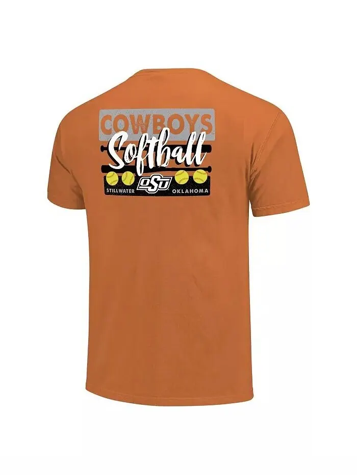 Мужская и женская оранжевая футболка Oklahoma State Cowboys Gritty Softball Bats Comfort Color — изображение 3 из 3