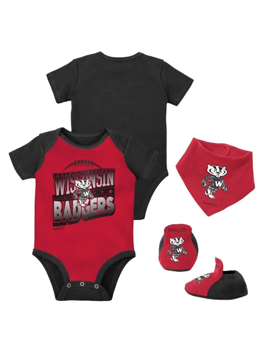 Комплект из 3 предметов: боди, слюнявчик и пинетки Wisconsin Badgers Mitchell & Ness
