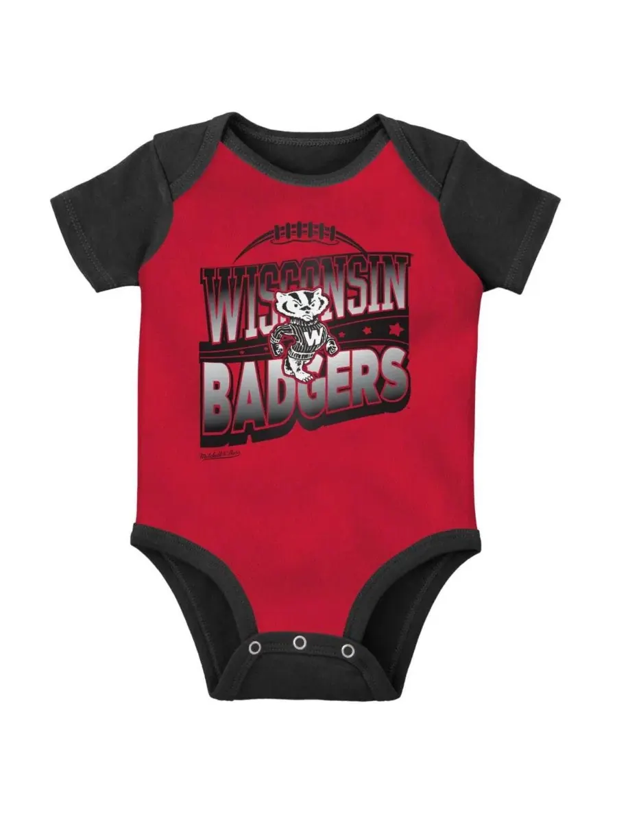 Комплект из 3 предметов: боди, слюнявчик и пинетки Wisconsin Badgers Mitchell & Ness — изображение 3 из 4, черный красный