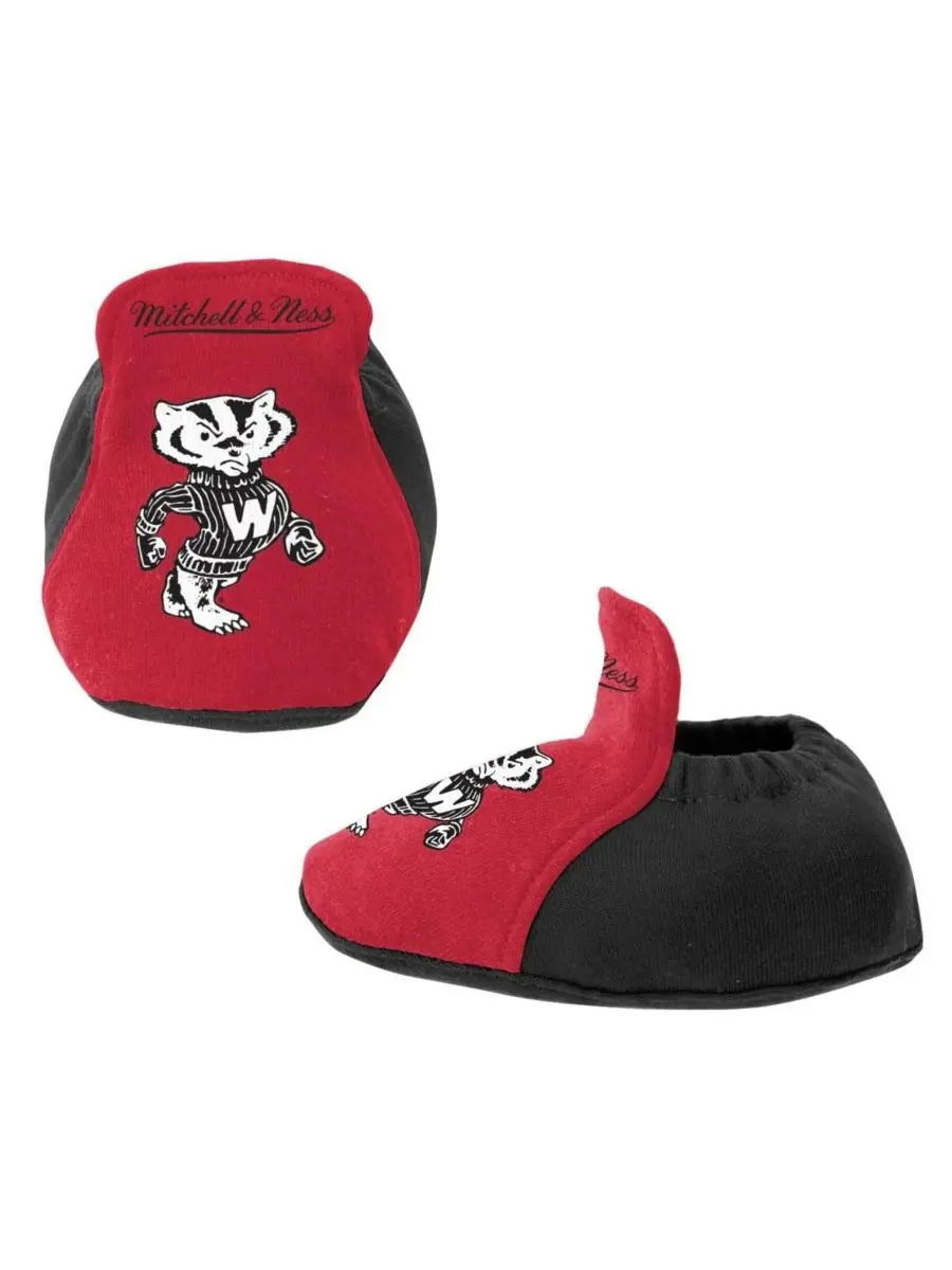 Комплект из 3 предметов: боди, слюнявчик и пинетки Wisconsin Badgers Mitchell & Ness — изображение 4 из 4, черный красный