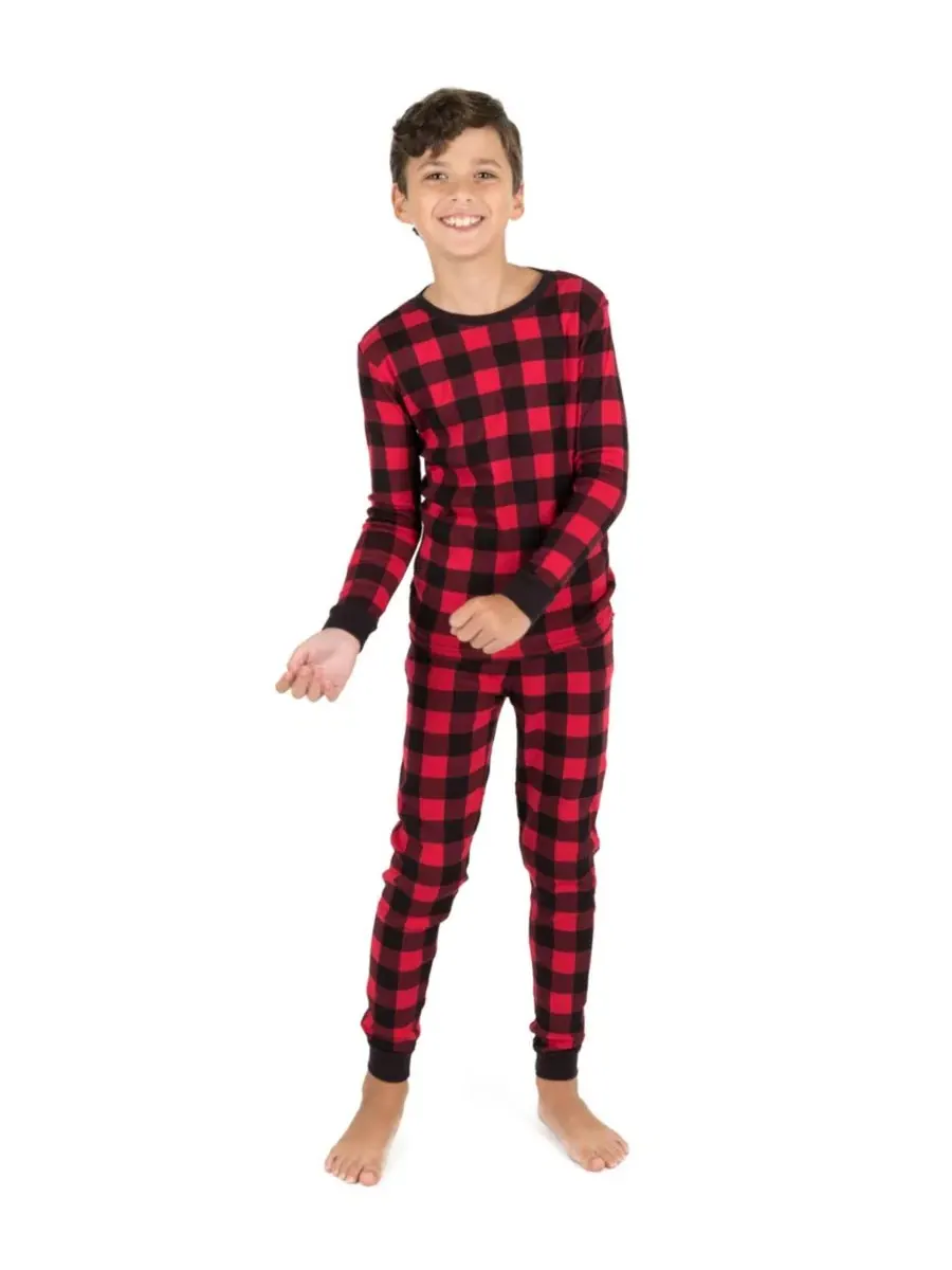 Пижама семейная хлопковая с принтом "Buffalo Plaid" Leveret — изображение 2 из 3, черный красный
