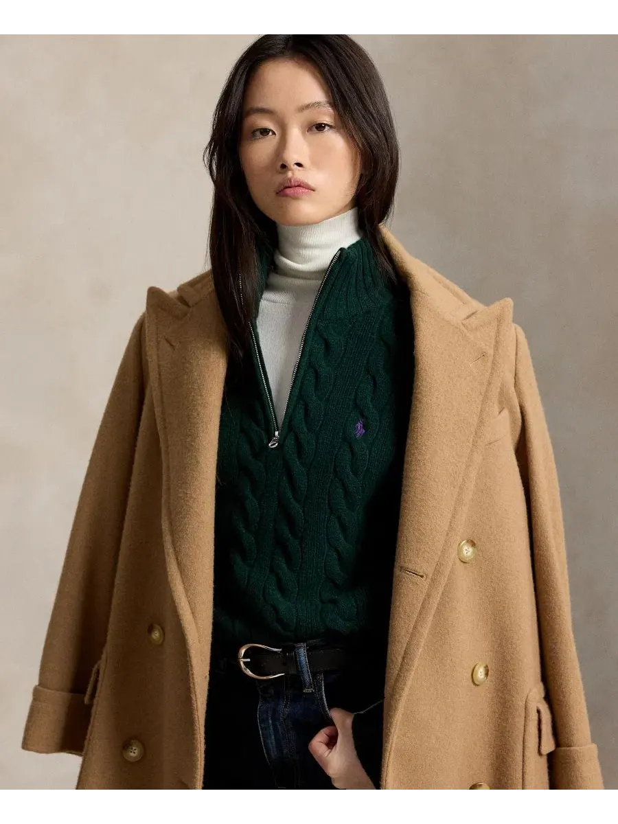 Свитер с кабельным узором и полузастежкой-молнией Polo Ralph Lauren — изображение 3 из 6, зеленый