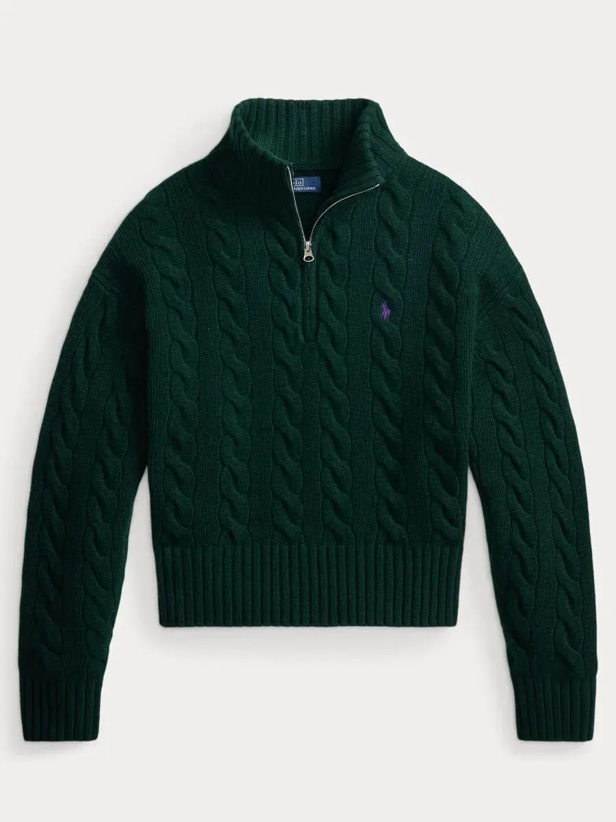 Свитер с кабельным узором и полузастежкой-молнией Polo Ralph Lauren — изображение 5 из 6, зеленый