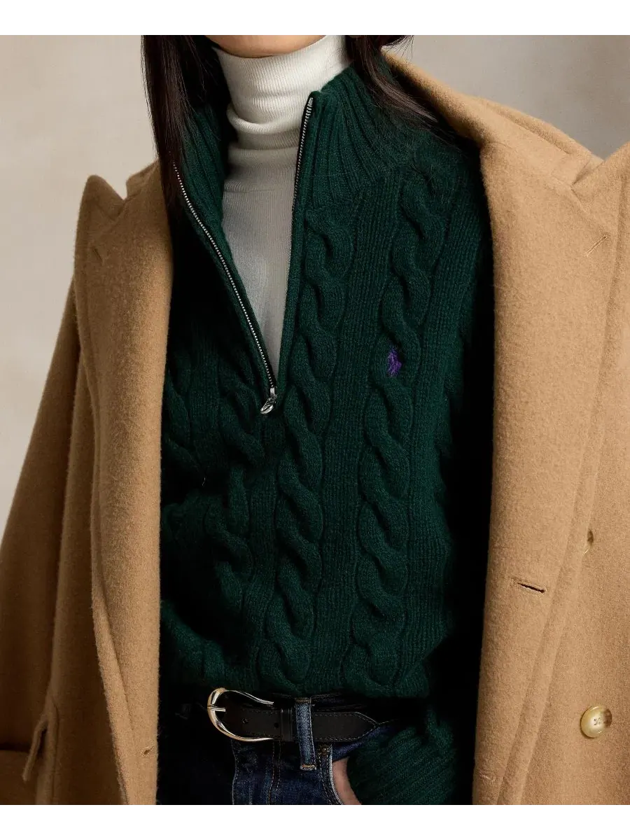 Свитер с кабельным узором и полузастежкой-молнией Polo Ralph Lauren — изображение 6 из 6, зеленый