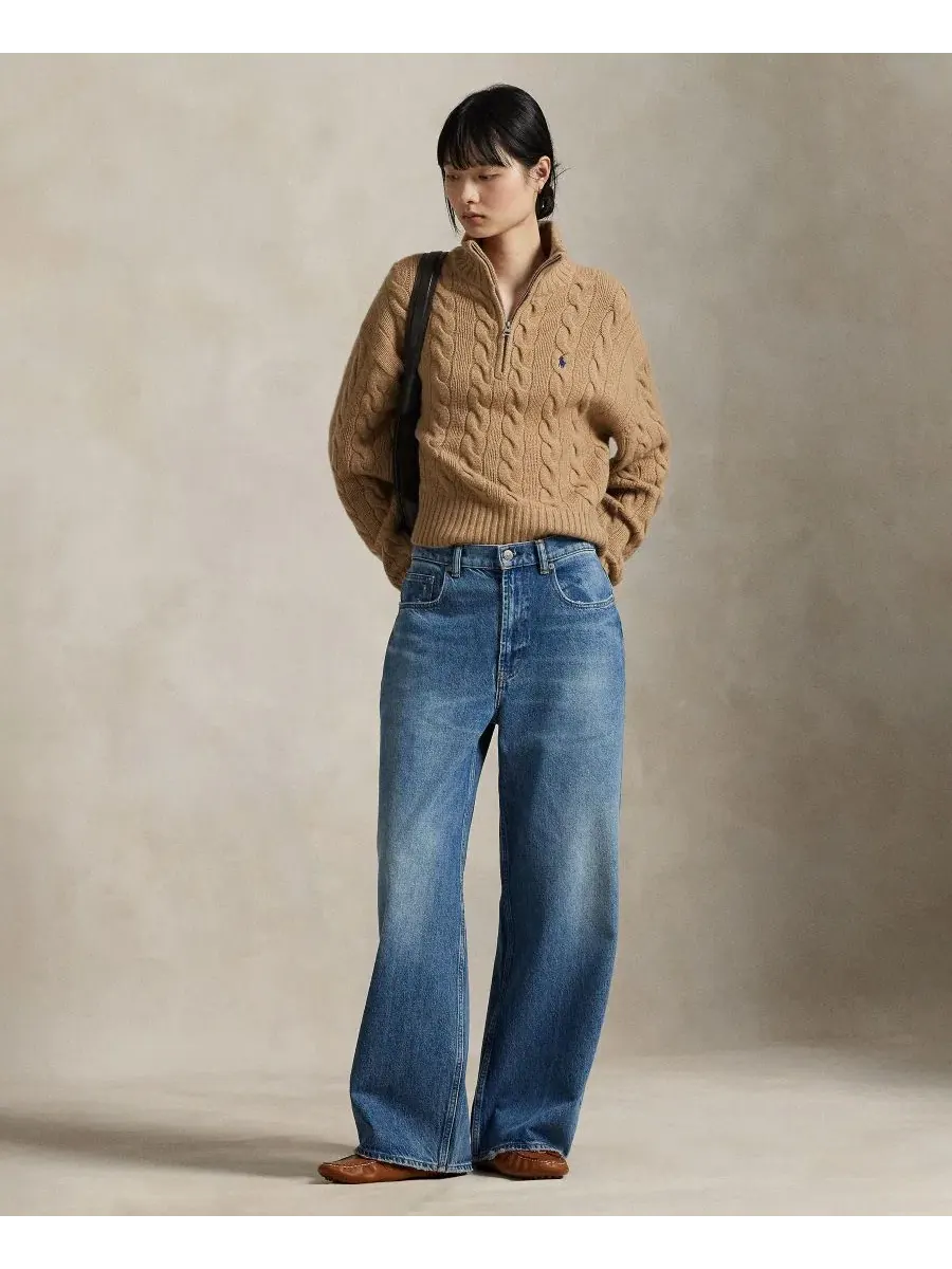 Свитер из кабельной вязки с полузастежкой-молнией Polo Ralph Lauren, Collection Camel Melange — изображение 2 из 6