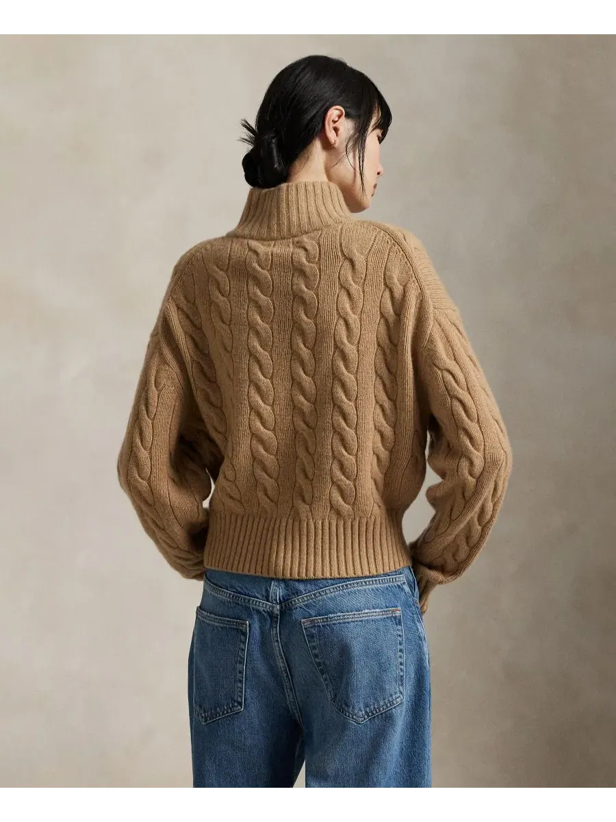 Свитер из кабельной вязки с полузастежкой-молнией Polo Ralph Lauren, Collection Camel Melange — изображение 4 из 6
