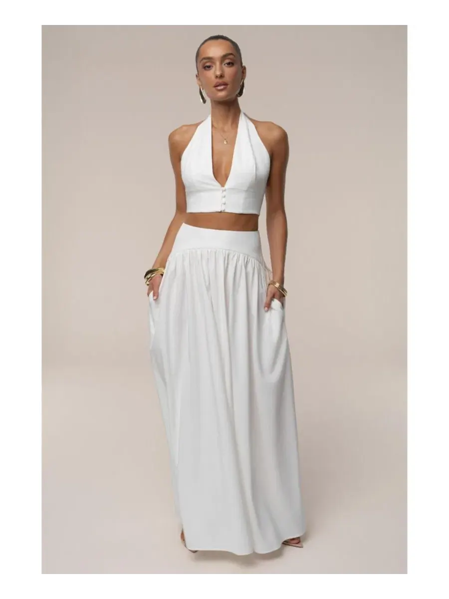 Комплект из топа-халтер и юбки макси Haven Skirt Set JLUXLABEL — изображение 1 из 8, белый
