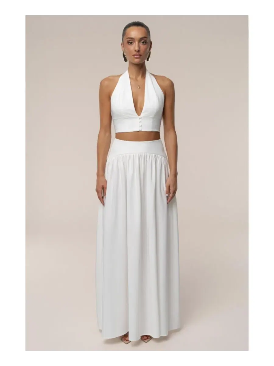Комплект из топа-халтер и юбки макси Haven Skirt Set JLUXLABEL — изображение 3 из 8, белый